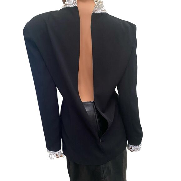 VTG Daymor Couture Black Lace Small 80s Evening Jacket Formal Statement Beaded - Picture 9 of 16